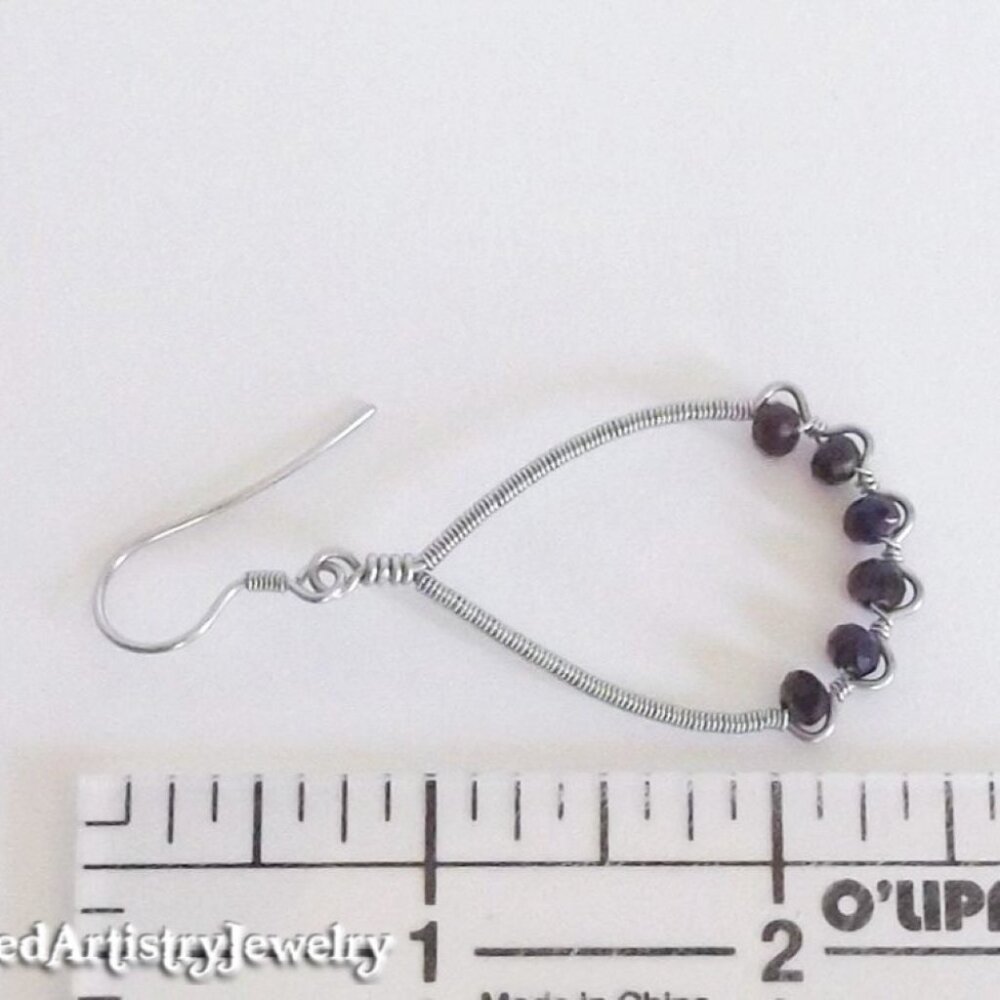 Metallic Purple Crystals Wire Wrapped ZigZag Teardrop Hoop Earrings - Picture 3 of 3